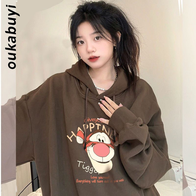 OUKABUYI450G重磅銀狐絨純棉連帽衛衣女美拉德卡通休閒百搭上衣潮