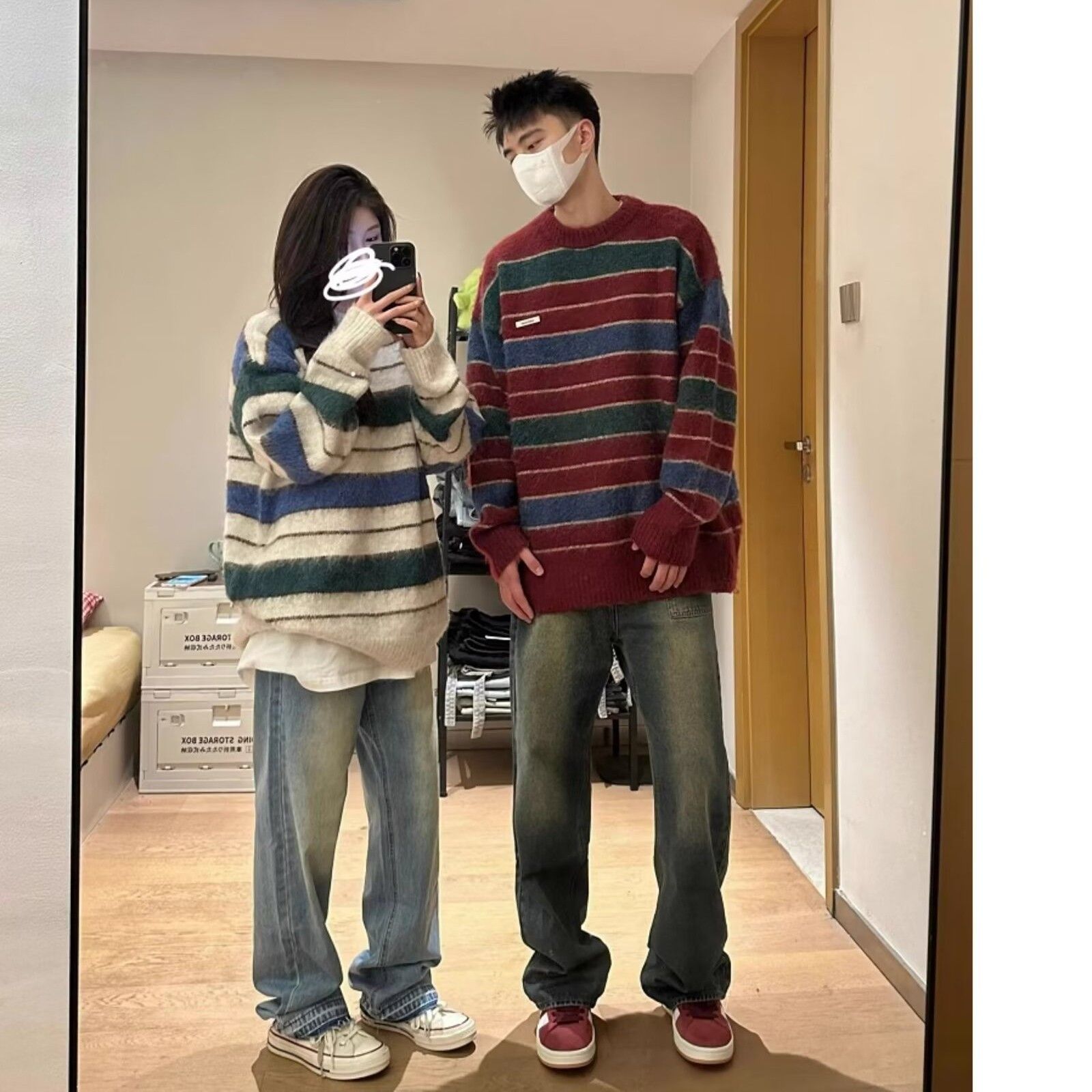 Retro striped sweaters for men and women in contrasting colors, versatile trendy casual soft, waxy, furry, lazy and loose ins sweaters