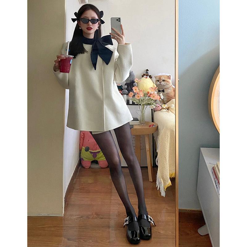 法式復古赫本風毛呢外套女秋冬時尚新款小眾慵懶風中長款呢子大衣