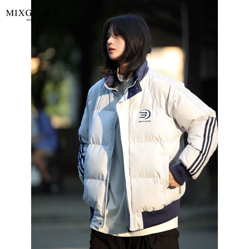 MIX GEORA American splicing contrasting color jacket men's winter thick stand-up collar striped trendy casual all-match cotton clothing