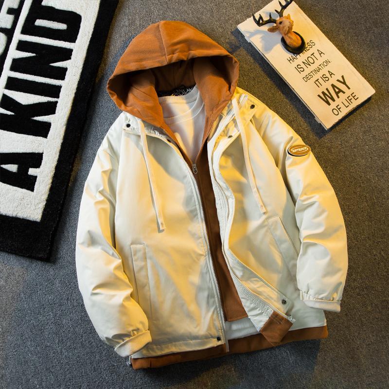 Paul trendy winter hooded fake two-piece cotton coat for men autumn and winter warm bread coat coat graphene heating cotton coat