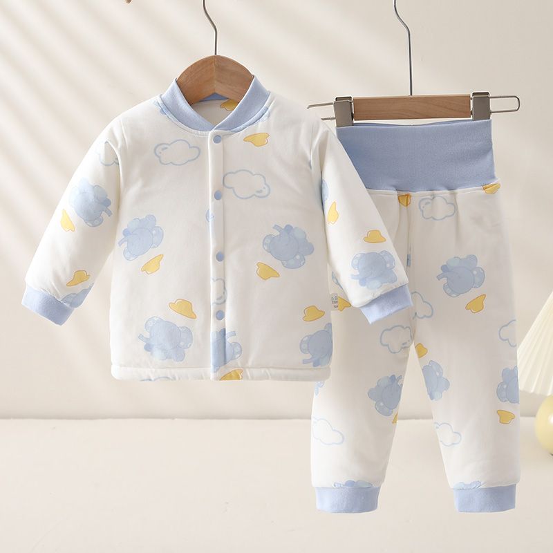 宝宝棉衣套装冬季婴儿夹棉高腰夹棉两件套睡衣男女童加厚保暖内衣