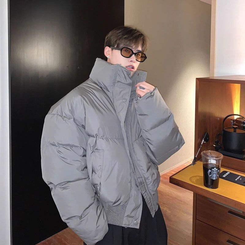 重磅簡約立領短款棉服外套男寬鬆冬季加厚休閒短款棉衣潮