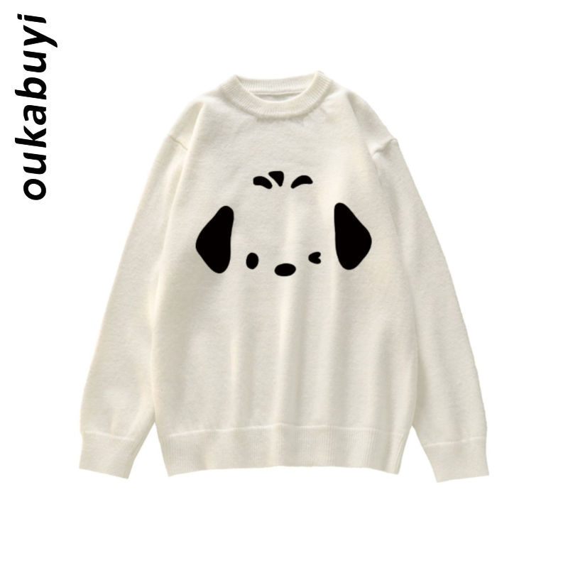 OUKABUYI heavyweight 660G cashmere sweater women's autumn and winter American niche cartoon dopamine knitted top trendy