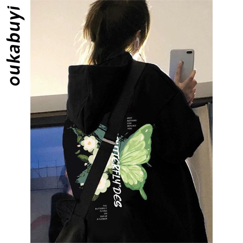 OUKABUYI450G重磅銀狐絨純棉連帽衛衣女校園甜美設計感精緻上衣潮