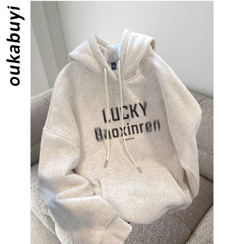 OUKABUYI450G重磅銀狐絨純棉連帽衛衣女韓系潮牌高檔氣質寬鬆上衣
