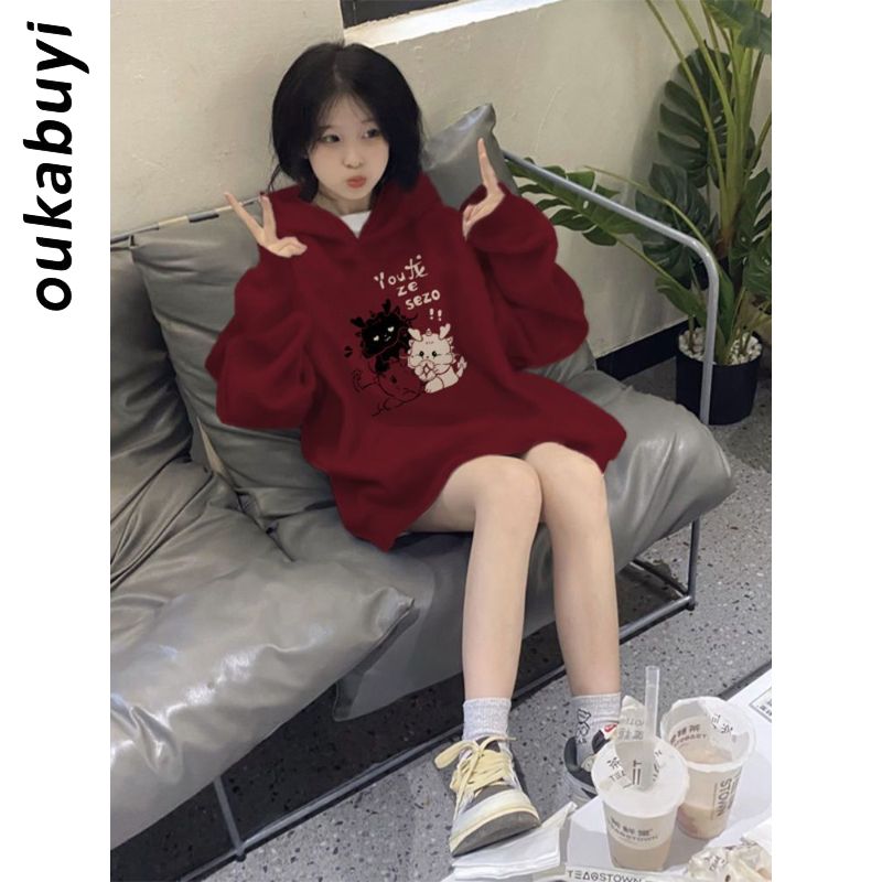 OUKABUYI450G重磅銀狐絨純棉連帽衛衣女美拉德甜美時尚別致上衣潮