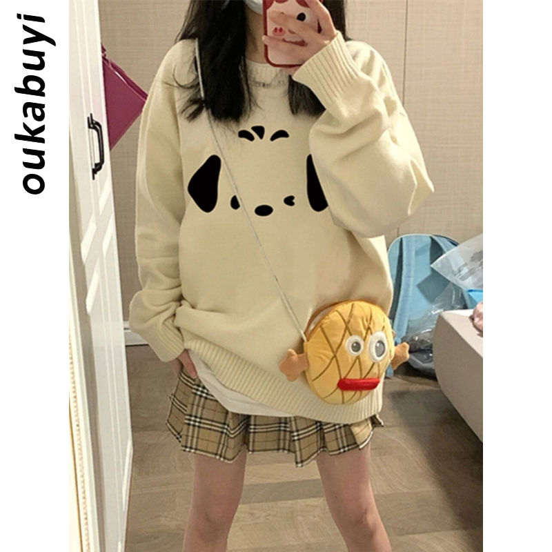 OUKABUYI heavyweight 660G cashmere sweater women's autumn and winter American niche cartoon dopamine knitted top trendy