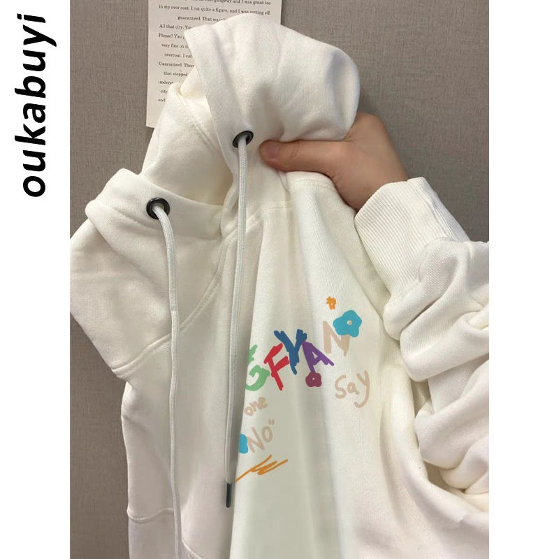 OUKABUYI450G重磅銀狐絨純棉連帽衛衣女美拉德精緻設計感潮流上衣