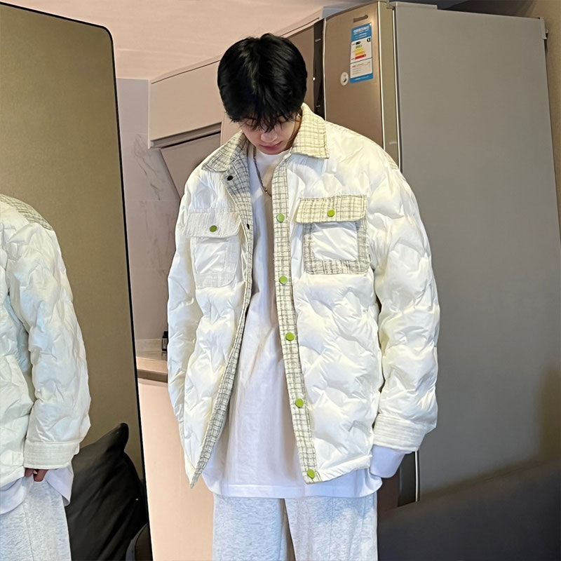 法式小香风格子棉服男冬季加厚小众高级感情侣棉衣oversize外套潮