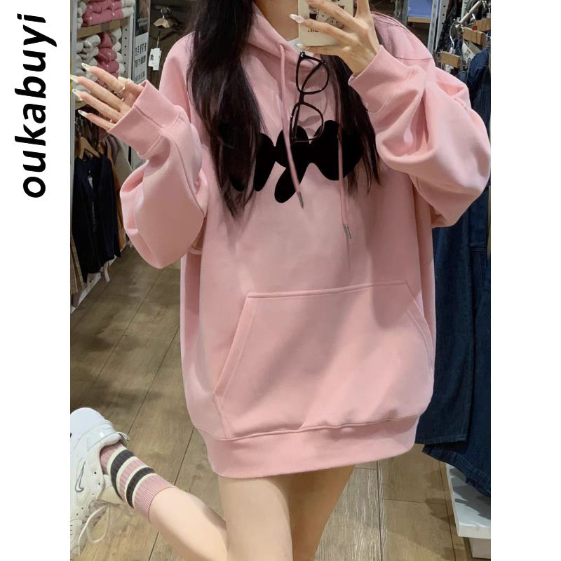 OUKABUYI450G重磅銀狐絨純棉連帽衛衣女多巴胺韓系高街運動風上衣