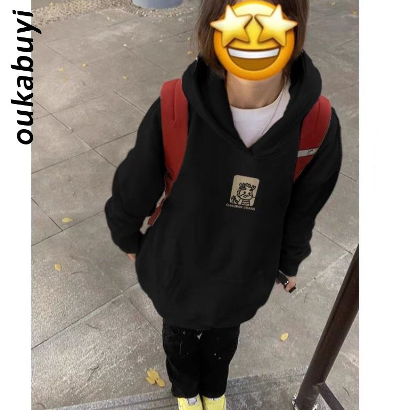 OUKABUYI450G重磅銀狐絨純棉連帽衛衣女國風休閒甜美美拉德上衣潮