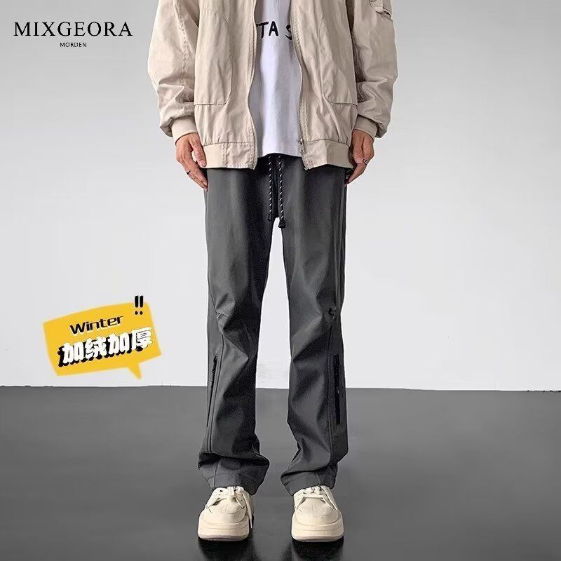 MIX GEORA美式拉链防水冲锋裤男款冬季加绒加厚保暖工装裤直筒裤