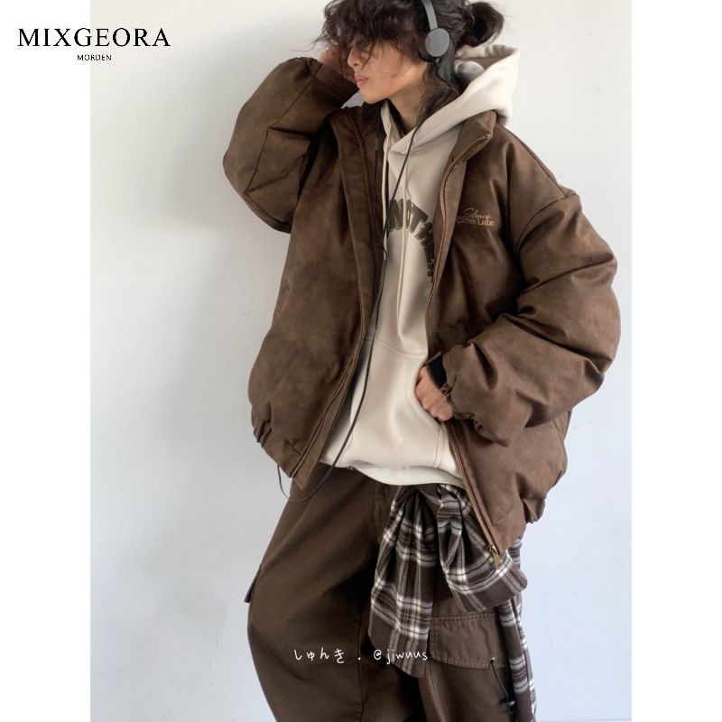 MIX GEORA冬街頭復古中性美拉德仿皮棉衣男女廓形休閒麵包服外套