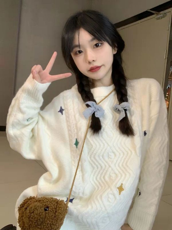 美式復古軟糯麻花毛衣女秋冬新款慵懶風寬鬆外穿長袖針織上衣
