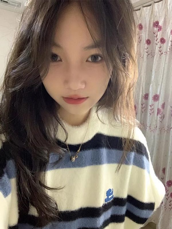 復古時尚潮流條紋毛衣女秋冬季新款寬鬆顯瘦設計感慵懶風針織上衣