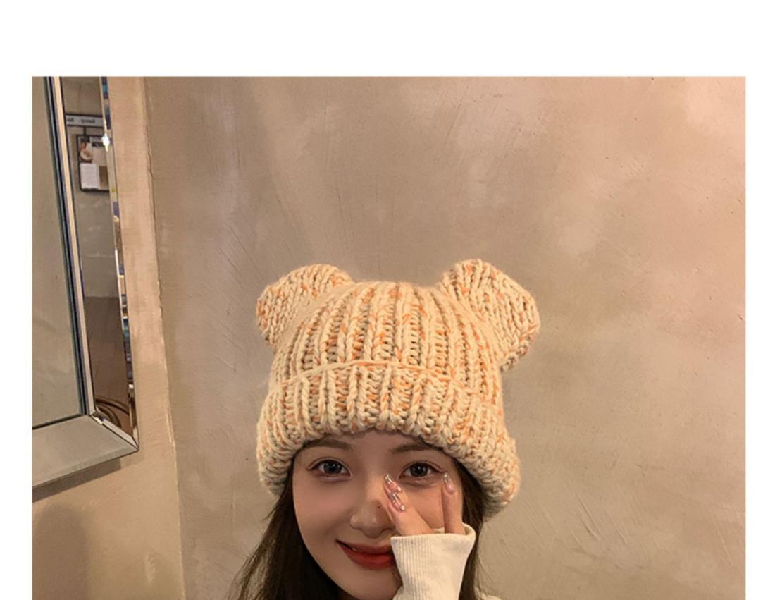 Korean version of for women in autumn winter, cute little bear ears, woolen hat with curled edges, large head_voghion.com