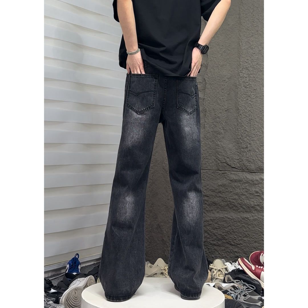 美式烟灰黑色牛仔裤显高显瘦百搭神裤设计感小众直筒微喇秋季新款