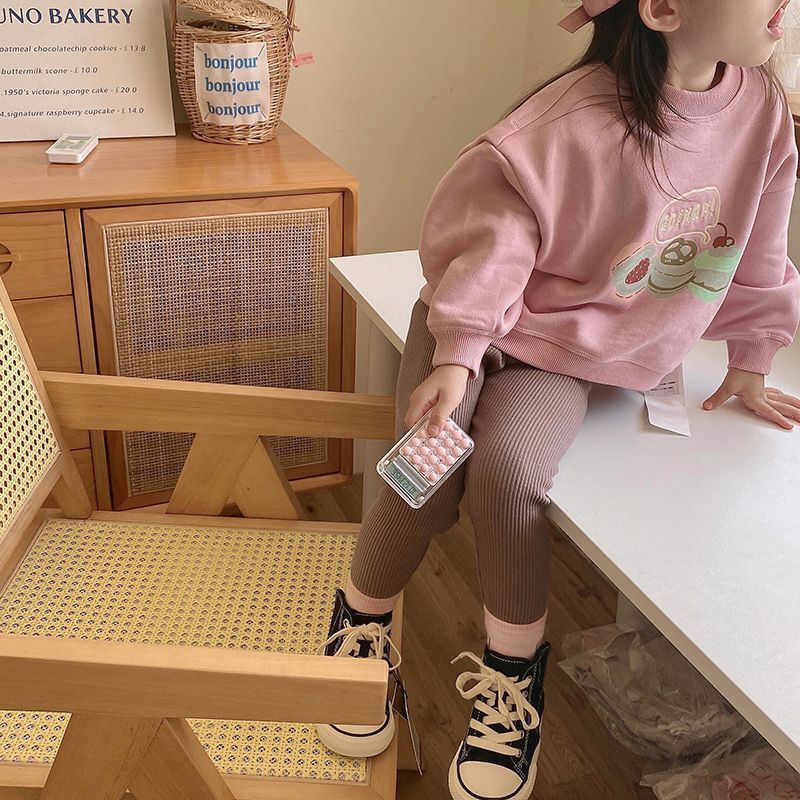 Korean style children's clothing for girls, pink thickened velvet sweatshirt, autumn and winter clothing for children, medium and large children, stylish girls' round neck tops