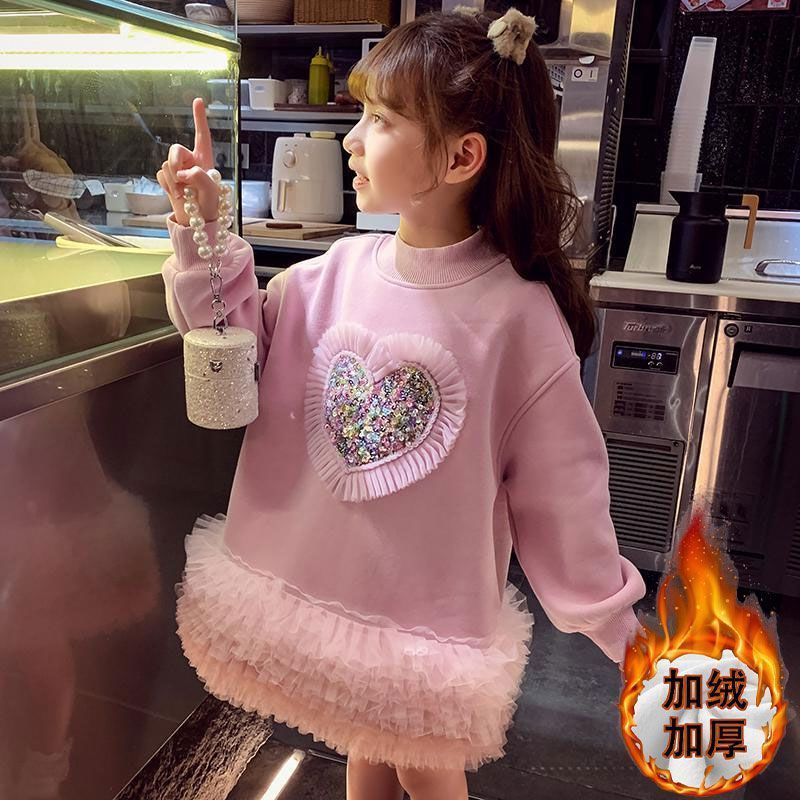 女童秋冬連衣裙2023冬季新款洋氣兒童韓版寬鬆衛衣裙時髦休閒裙子