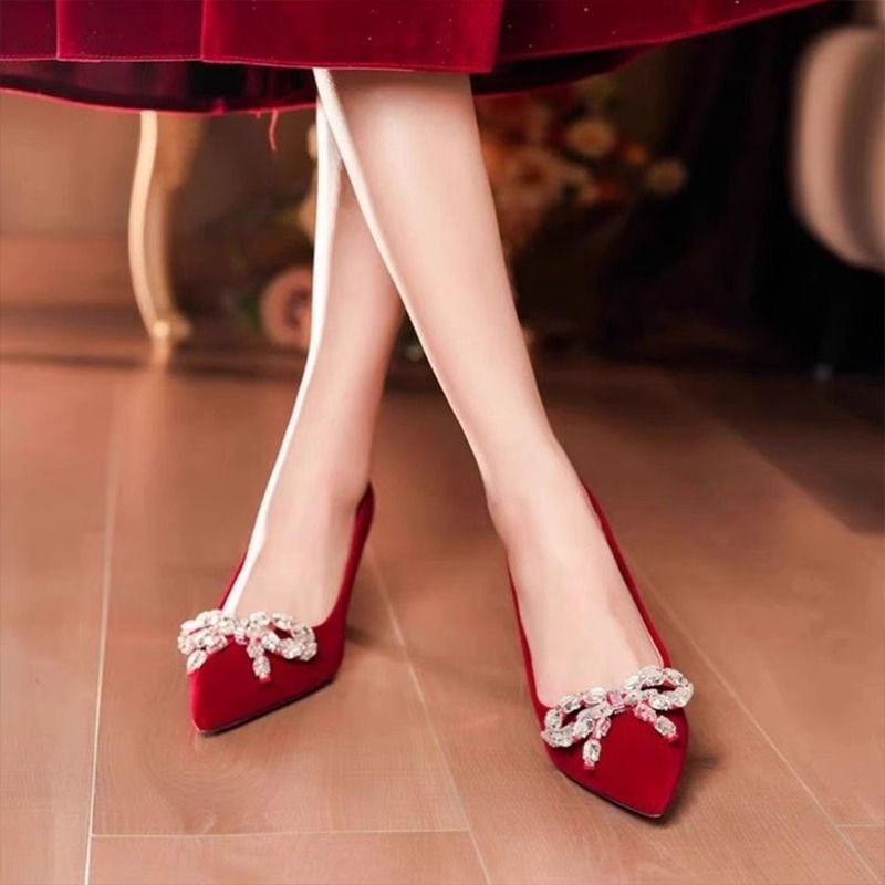 2023年新款红色高跟鞋女中式秀禾服新娘婚鞋礼服伴娘鞋法式婚纱鞋