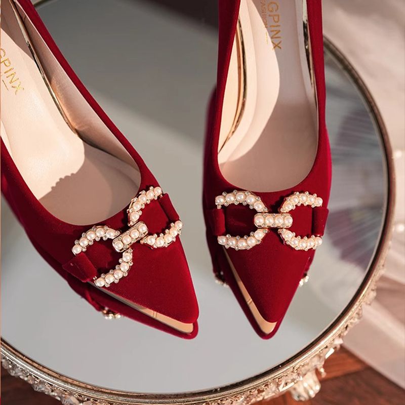 2023年新款主婚鞋女新娘中式红色秀禾敬酒服两穿订婚鞋高跟不累脚