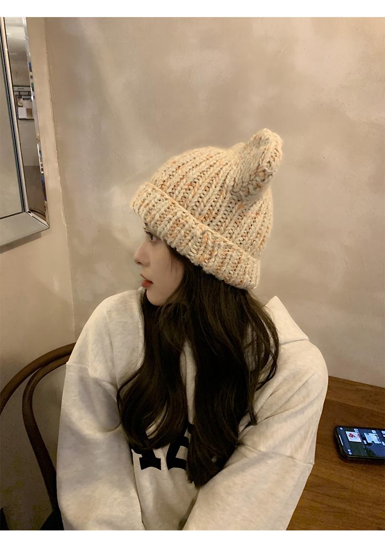 Korean version of for women in autumn winter, cute little bear ears, woolen hat with curled edges, large head_voghion.com