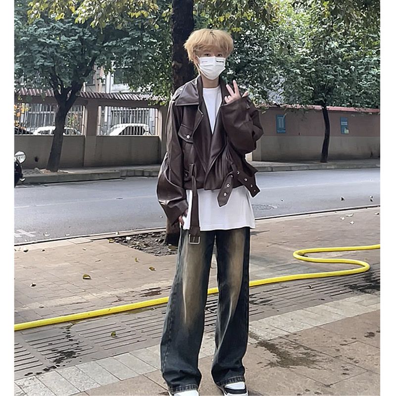 美式復古vibe褲子男款高街春秋季微喇做舊小眾牛仔褲修身直筒褲潮