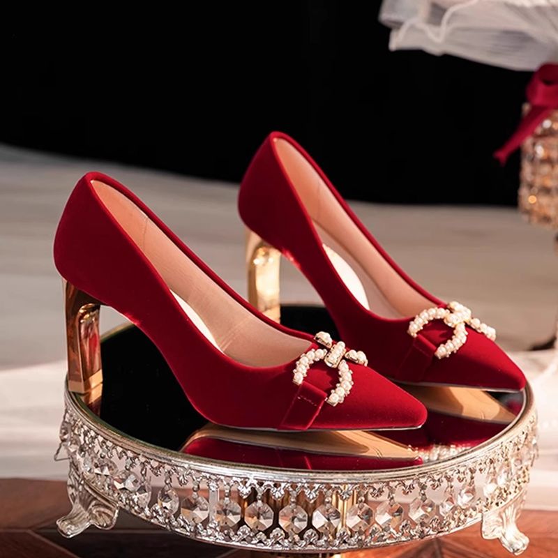2023年新款主婚鞋女新娘中式红色秀禾敬酒服两穿订婚鞋高跟不累脚