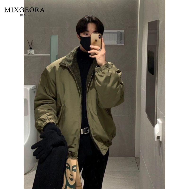 MIX GEORA羊羔毛棉服男款秋冬季加厚外套軍綠色棉襖美式夾克棉衣