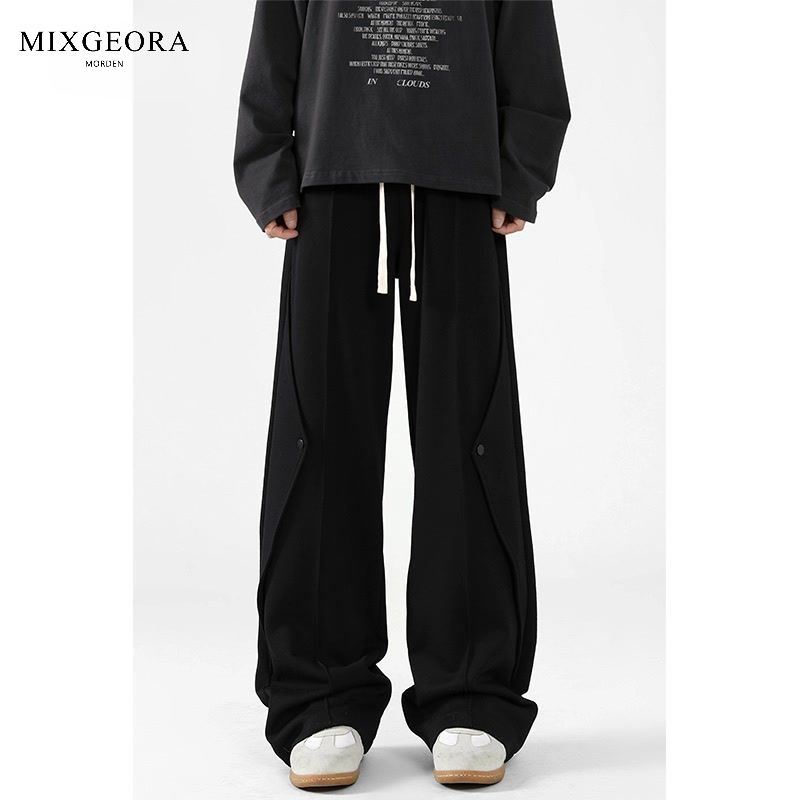 MIX GEORA美式高街灰色裤子男秋季设计感拼接直筒阔腿运动裤vibe