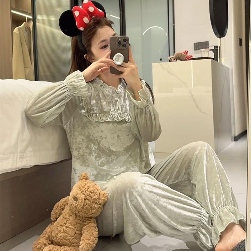 輕奢派名媛美宅衣秋冬金絲絨家居服純欲貴氣溫柔減齡長袖長褲