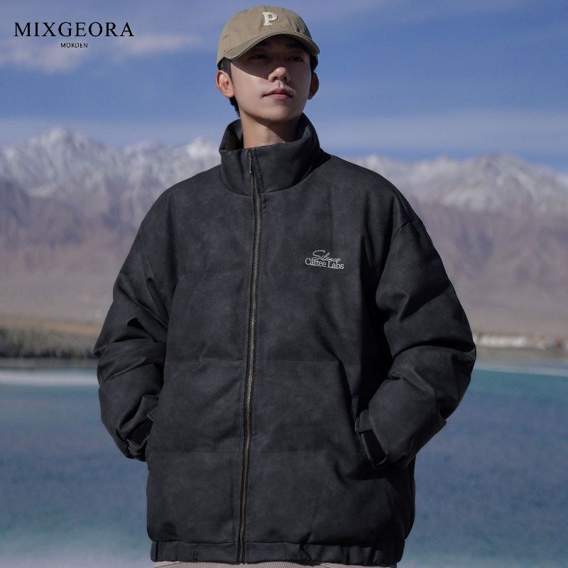 MIX GEORA復古做舊皮棉服衣男冬季潮流加厚保暖休閒立領棉服外套