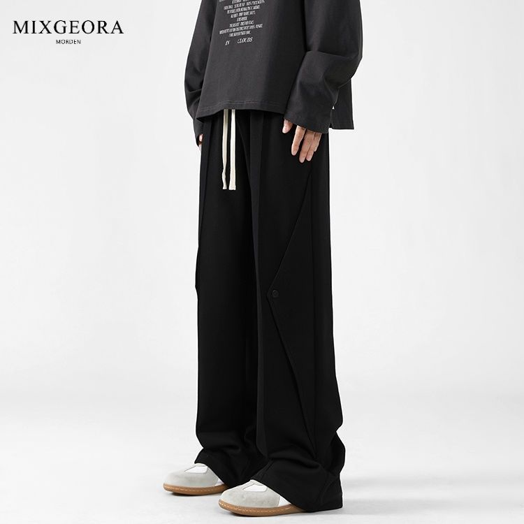 MIX GEORA美式高街灰色裤子男秋季设计感拼接直筒阔腿运动裤vibe