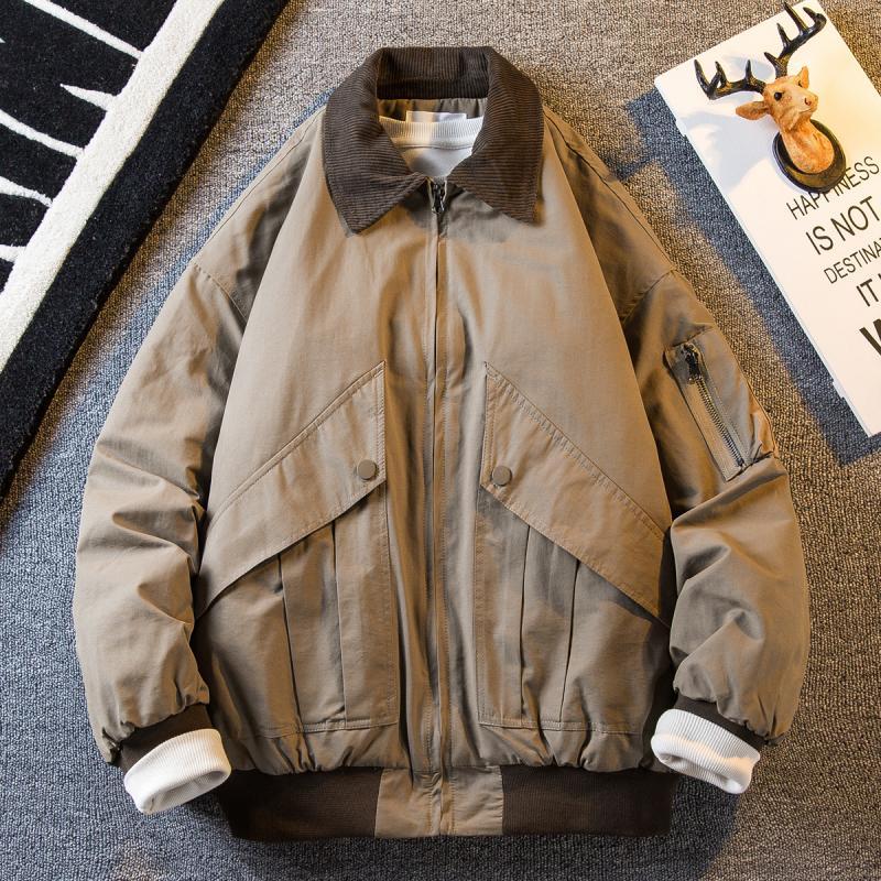 Paul trendy American workwear bomber jacket cotton coat men's autumn and winter retro warm lapel cotton coat winter