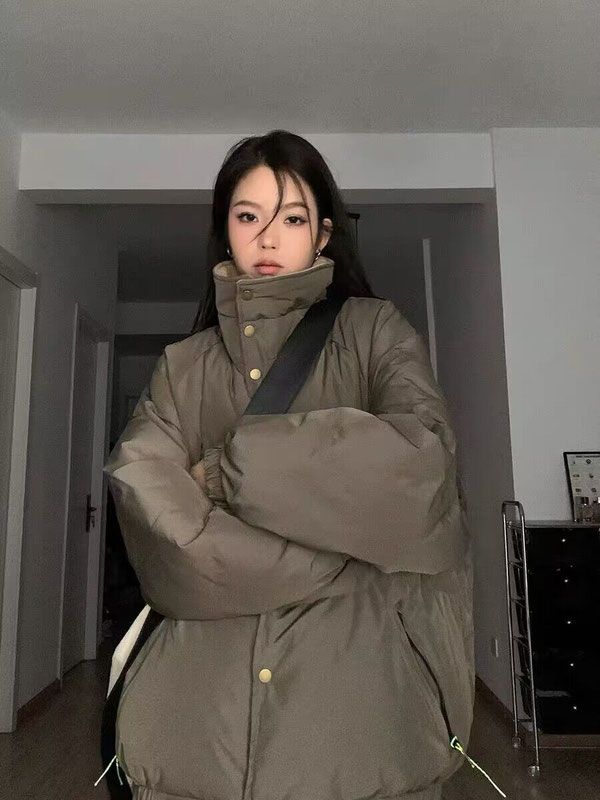 Japanese bread coats and cotton coats for men and women 2023 new winter style loose stand-up collar thickened coat lapel contrasting design