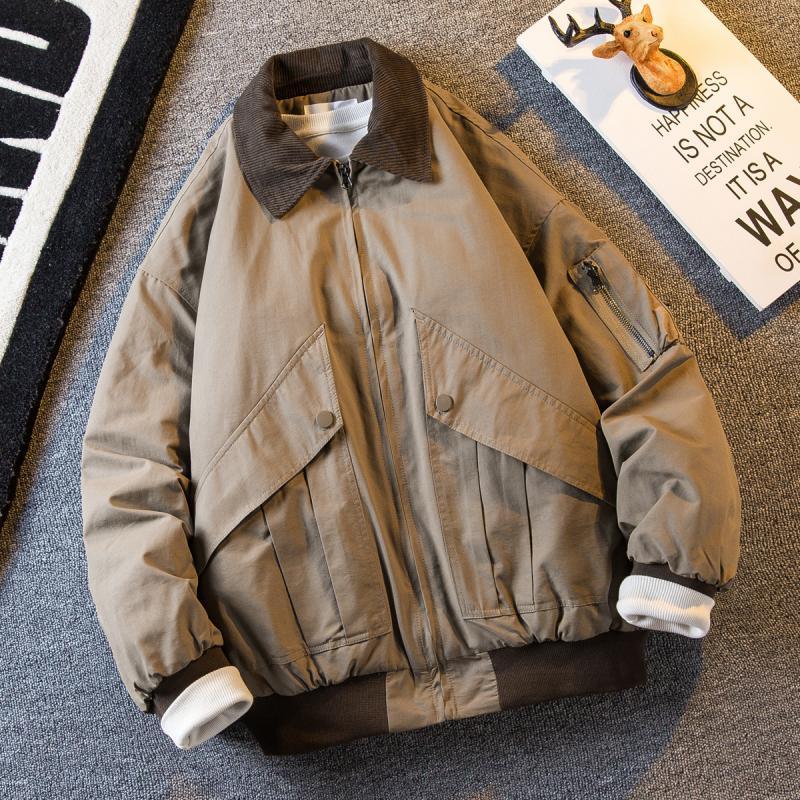 Paul trendy American workwear bomber jacket cotton coat men's autumn and winter retro warm lapel cotton coat winter