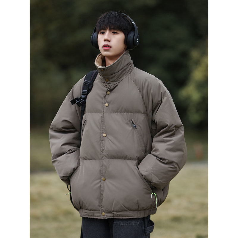 Japanese retro contrast color splicing winter stand collar workwear cotton coat couple niche thickened warm cotton coat for men