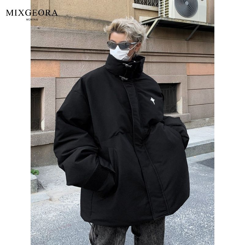 MIX GEORA Black Workwear Cotton Jacket Men's Winter Thickened Cotton Jacket American Retro High Street Handsome Jacket