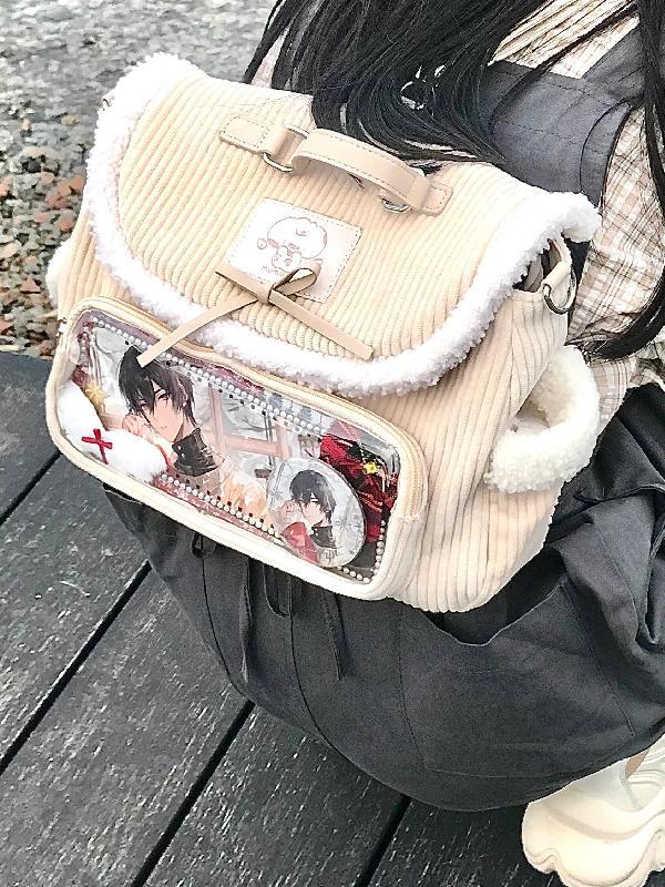 y2k千禧辣妹秋冬燈芯絨小食痛包2024新款羊羔毛毛拼接雙肩背包