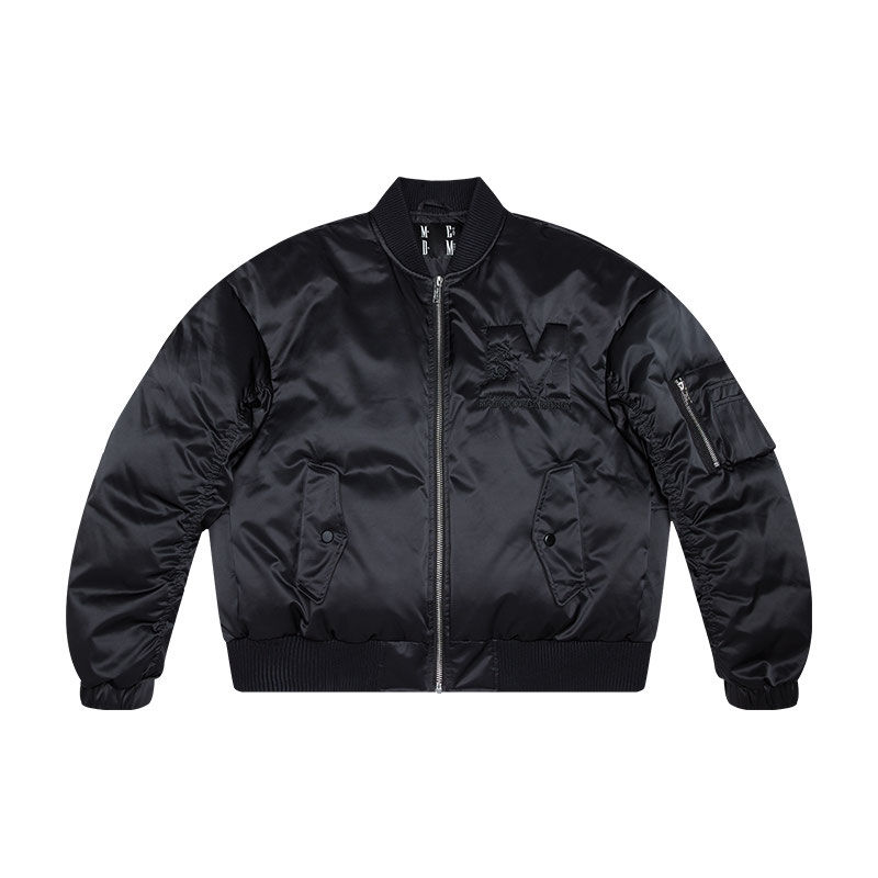 American retro winter black line stand collar big bomber concave and convex padded cotton MA1 bomber jacket for men