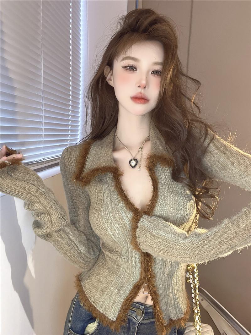 美拉德漸變色毛衣女秋冬純欲辣妹y2k毛毛上衣雙拉鏈針織開衫外套