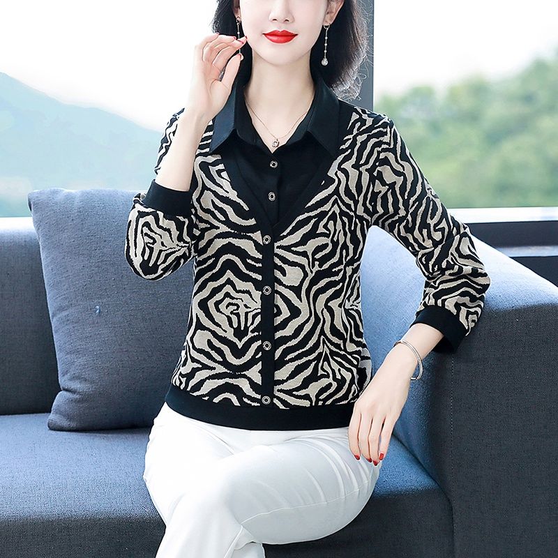 洋氣時尚假兩件上衣女2024春秋新款減齡大碼襯衫減齡顯瘦氣質小衫