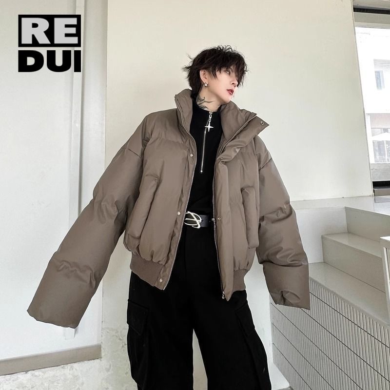 冬季重磅簡約立領短款棉服外套男女加厚保暖寬鬆皮棉衣休閒麵包服