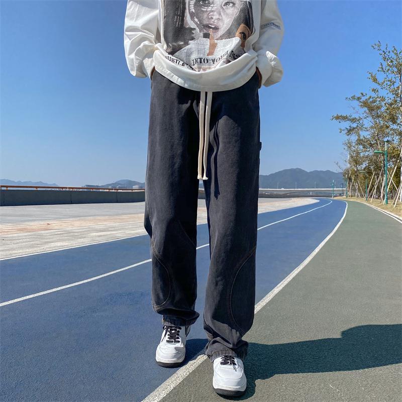 2023秋冬新款美式復古高腰牛仔褲女寬鬆直筒褲闊腿褲拖地褲子長褲
