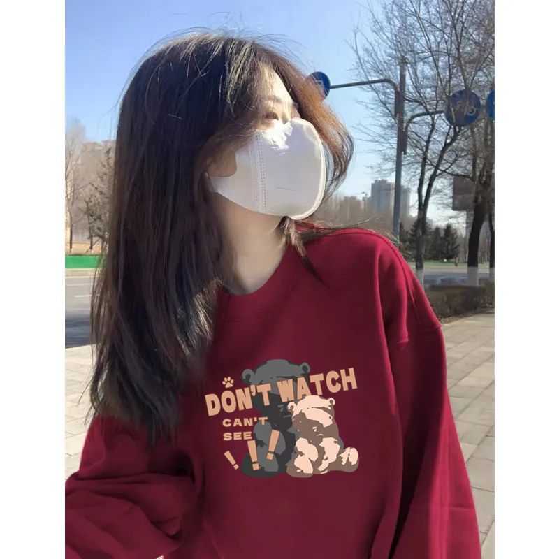 原創設計新年紅色衛衣女2024本命年加絨加厚寬鬆慵懶風外套上衣潮