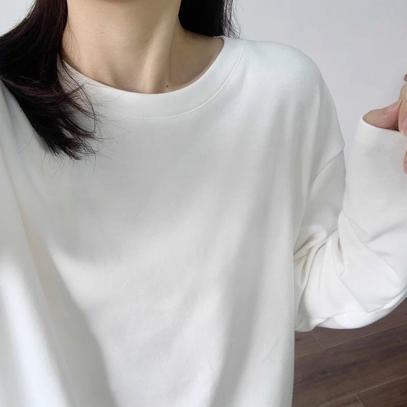德絨白色打底衫女疊穿秋冬季內搭中長款上衣圓領保暖加絨加厚寬鬆
