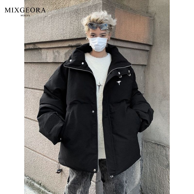 MIX GEORA Black Workwear Cotton Jacket Men's Winter Thickened Cotton Jacket American Retro High Street Handsome Jacket