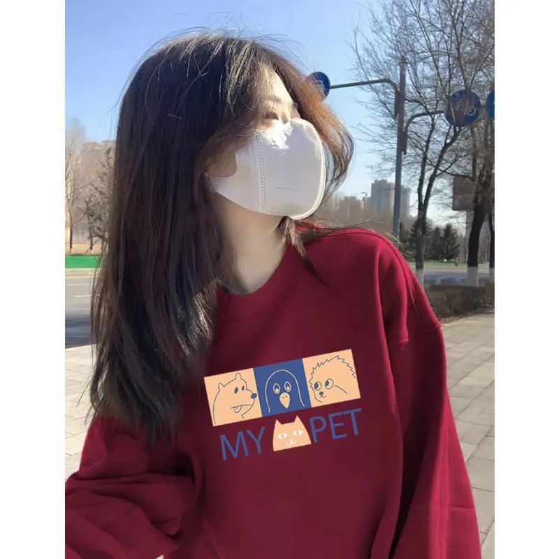 國潮中國風紅色加絨衛衣女寬鬆2024年秋冬慵懶風設計感學生外套潮
