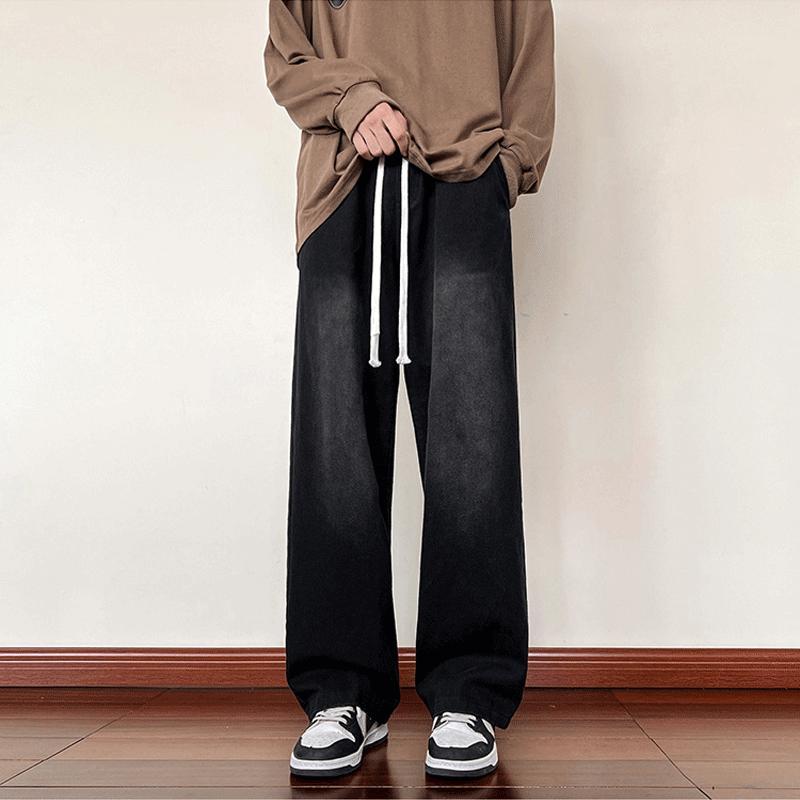 Black jeans for boys, autumn and winter loose straight men's pants, oversize trendy American high street pants for winter